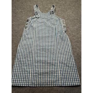 Levi’ Two Horse Brand Plaid Pinafore Jumper Dress XS Blue White Adjustable Strap